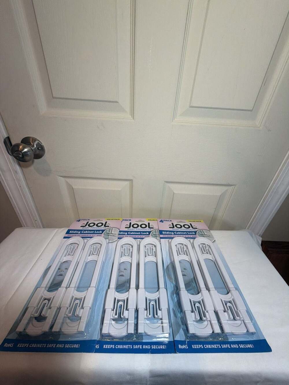 3 Jool Baby Products Sliding Cabinet Lock 4-Pack White Child Safety